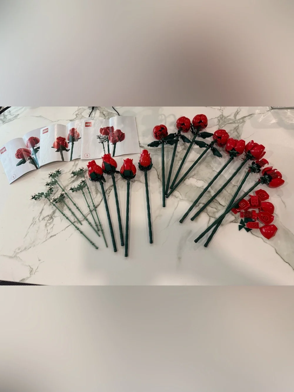 Lego Red Rose Stems with Dark Green Leaves
